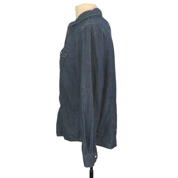 Bit & Bridle Womens Blue Chambray Button Front Fitted Shirt, Long Sleeves, Top L - Picture 6 of 8